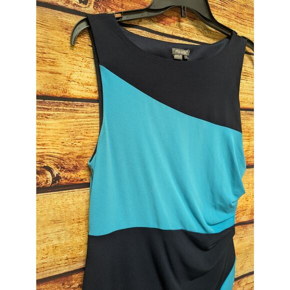 MUSETTE Womens Sz 10 Turquoise & Black Color Block Form Fitting Sleeveless Dress - Picture 3 of 8